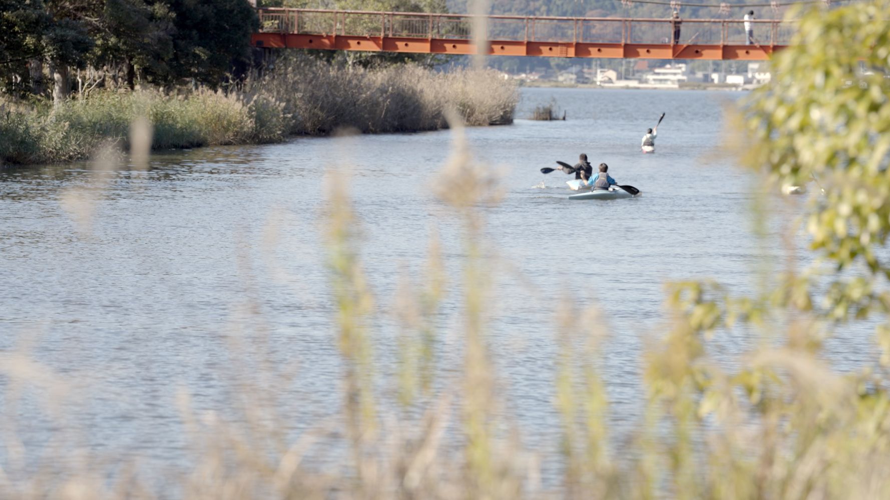 あやめ池でカヌーを楽しむ人たち